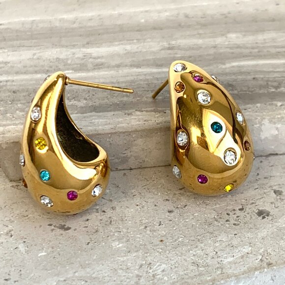 NEW~ Anthropologie Adina Eden Colorful Teardrop Stud Earrings - Picture 4 of 12